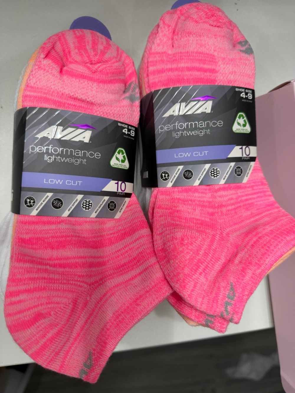 Avia Bright Pink Low Cut Performance Athletic Socks - 2pks of 10